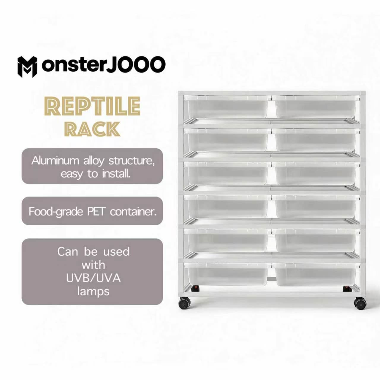 6045 Add-On Layer with 2 High-Transparent Tubs – Silver Aluminum Snake Rack