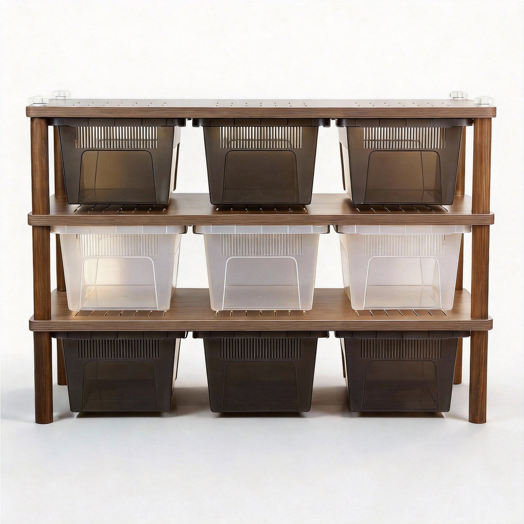 MonsterBox Wooden Reptile Rack Add-On Tier Set - 3 Levels Expansion, 9 Tub Capacity, Stackable