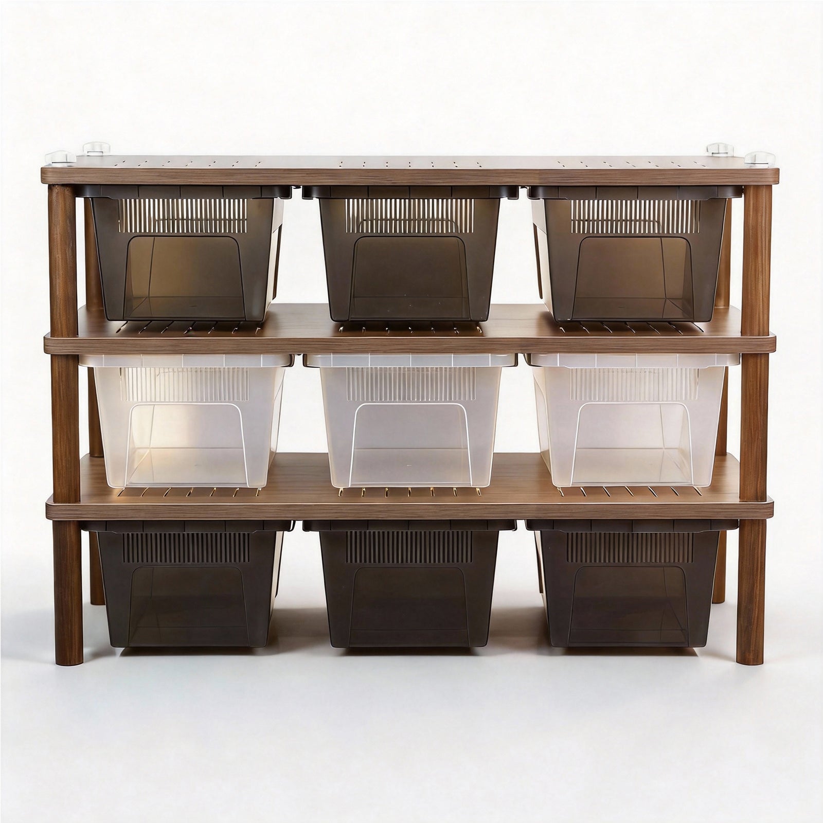 MonsterBox Wooden Reptile Rack Add-On Tier Set - 3 Levels Expansion, 9 Tub Capacity, Stackable