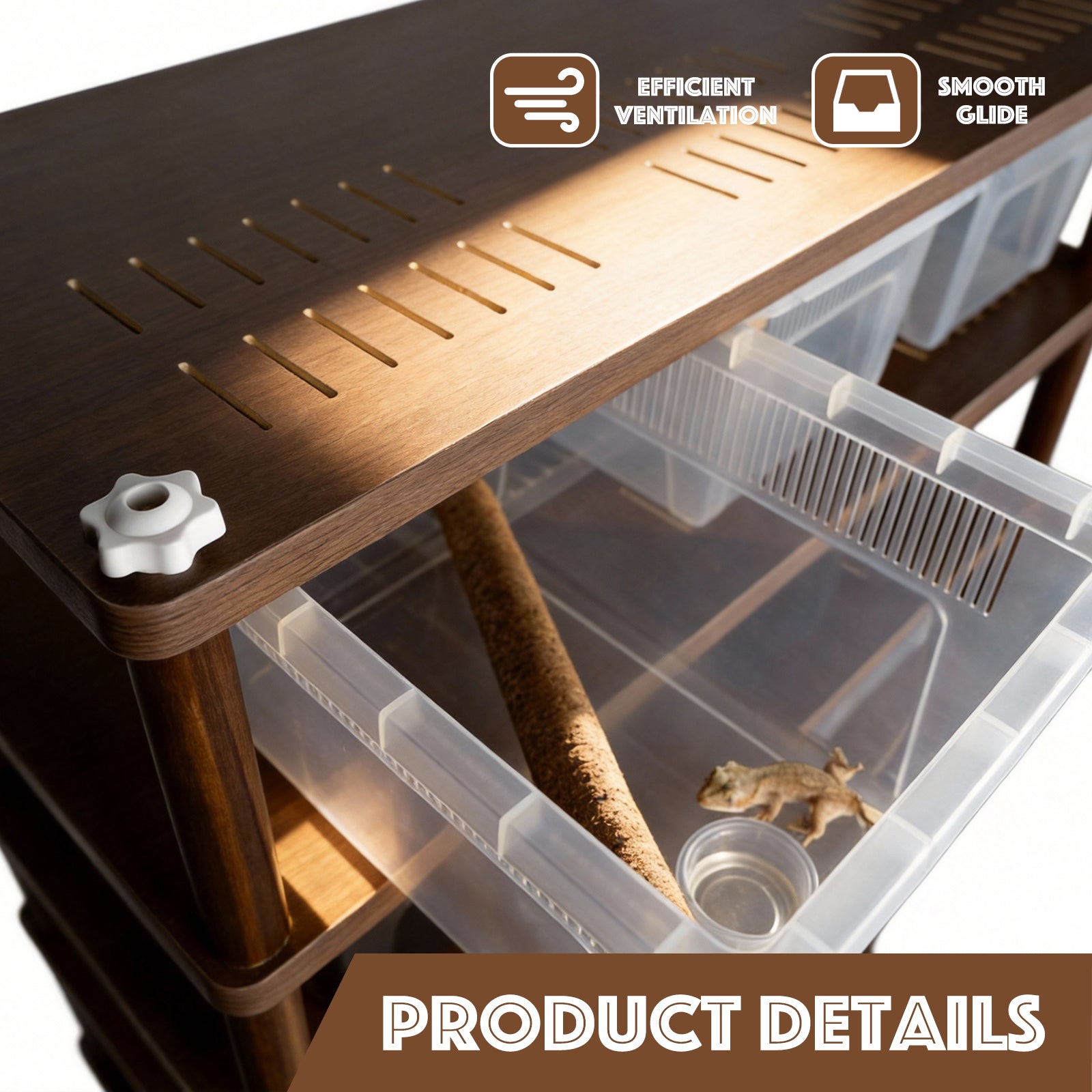 MonsterBox Wooden Reptile Rack Add-On Tier Set - 3 Levels Expansion, 9 Tub Capacity, Stackable