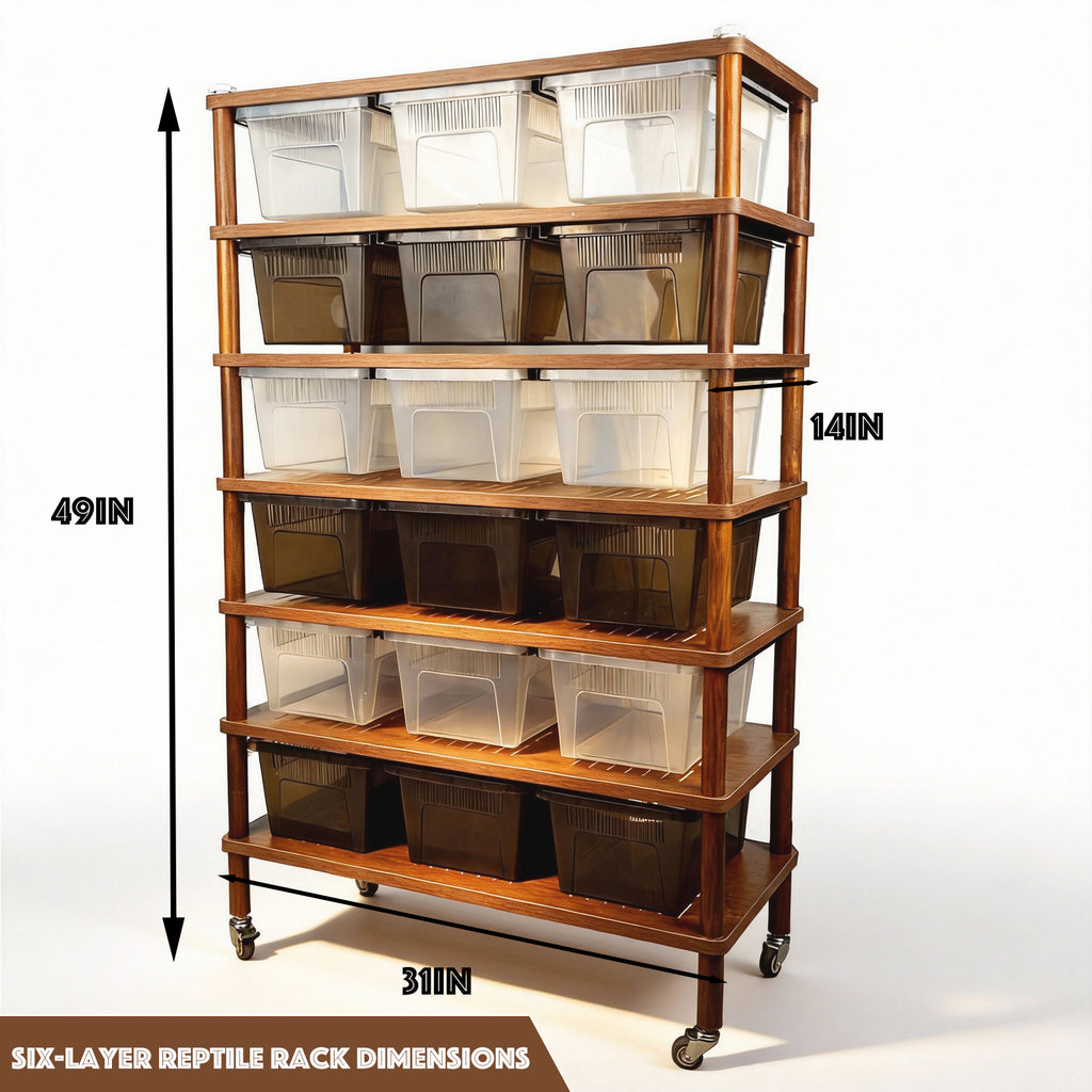 MonsterBox Wooden Reptile Rack Base Unit - 3 Tier Starter with 9 Tub Capacity + Locking Casters