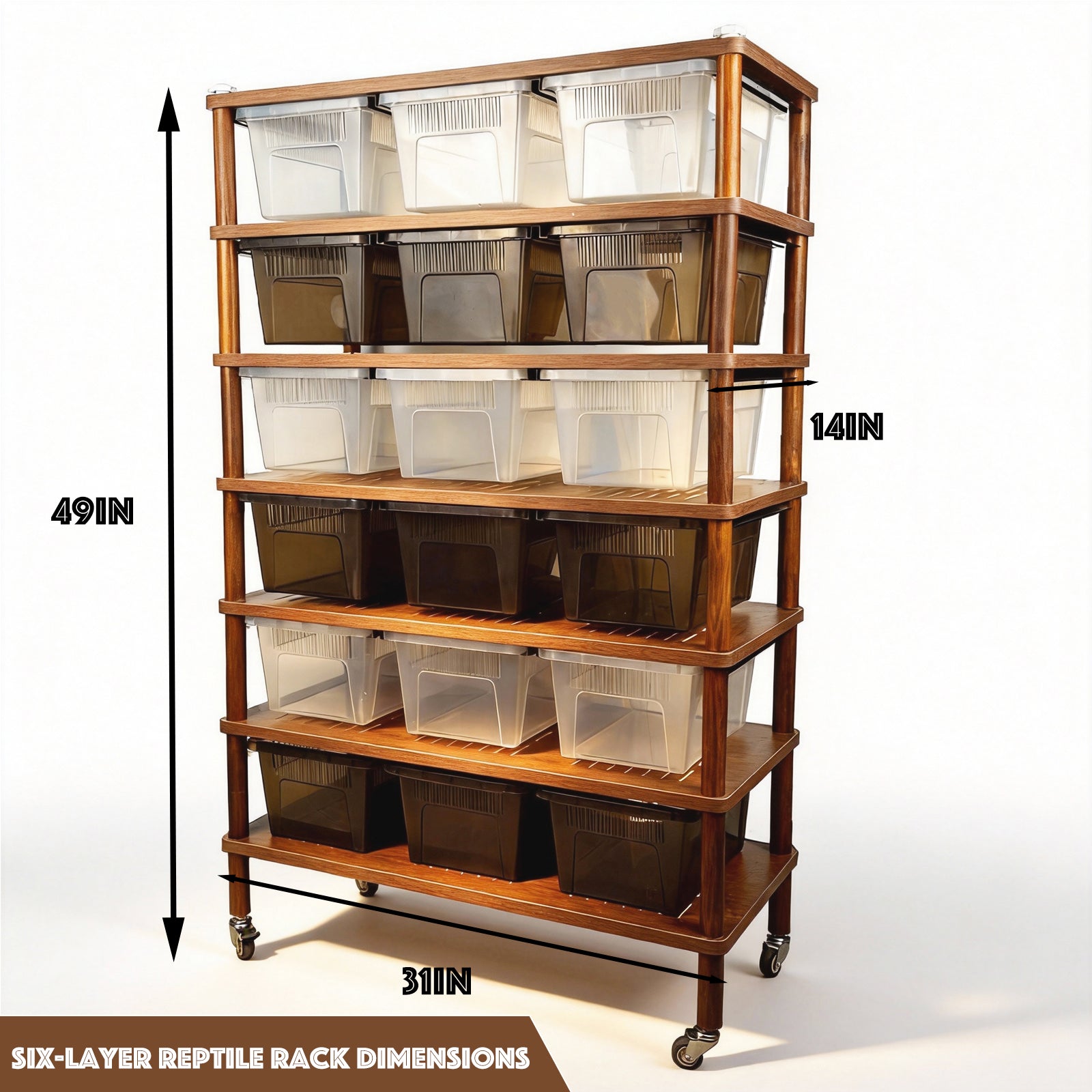 MonsterBox Wooden Reptile Rack Add-On Tier Set - 3 Levels Expansion, 9 Tub Capacity, Stackable