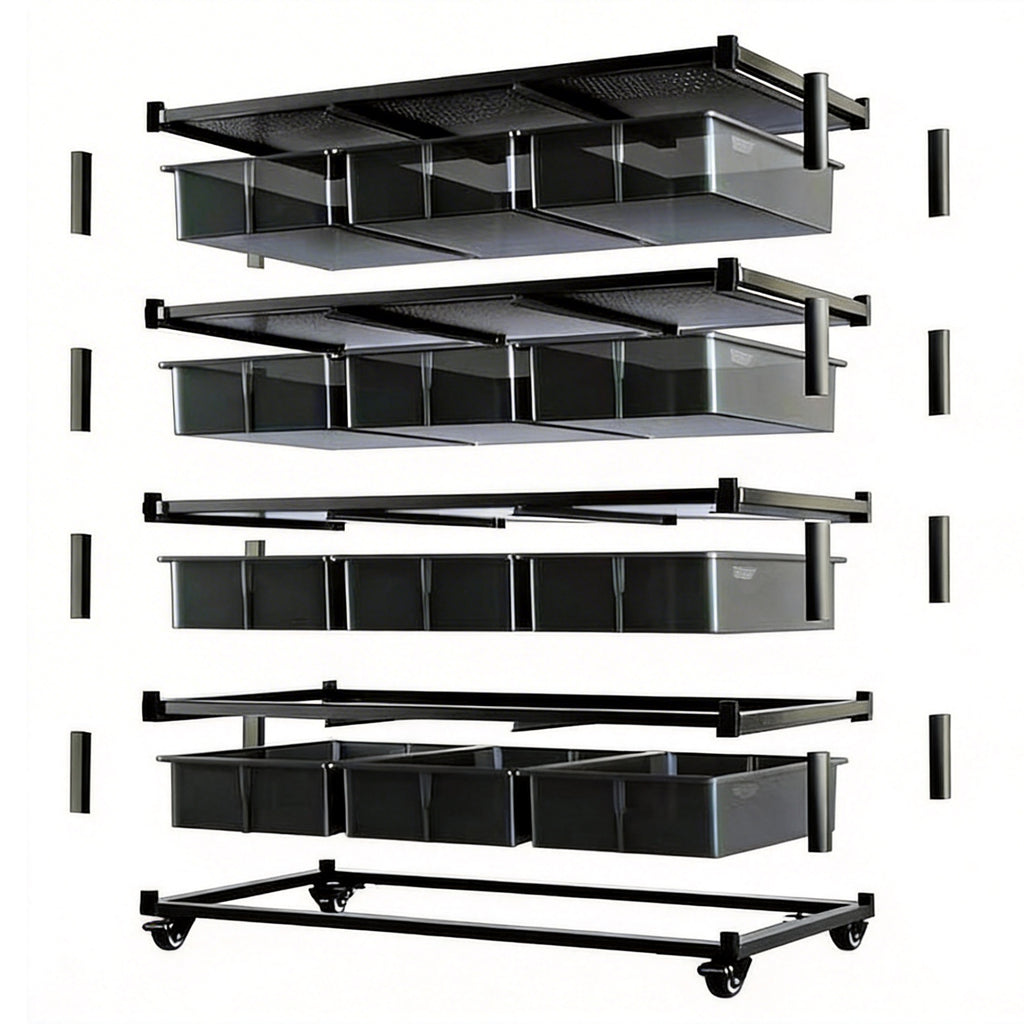 4030R Add-On Layer with 3 High-Transparent Tubs – Silver Aluminum Frame