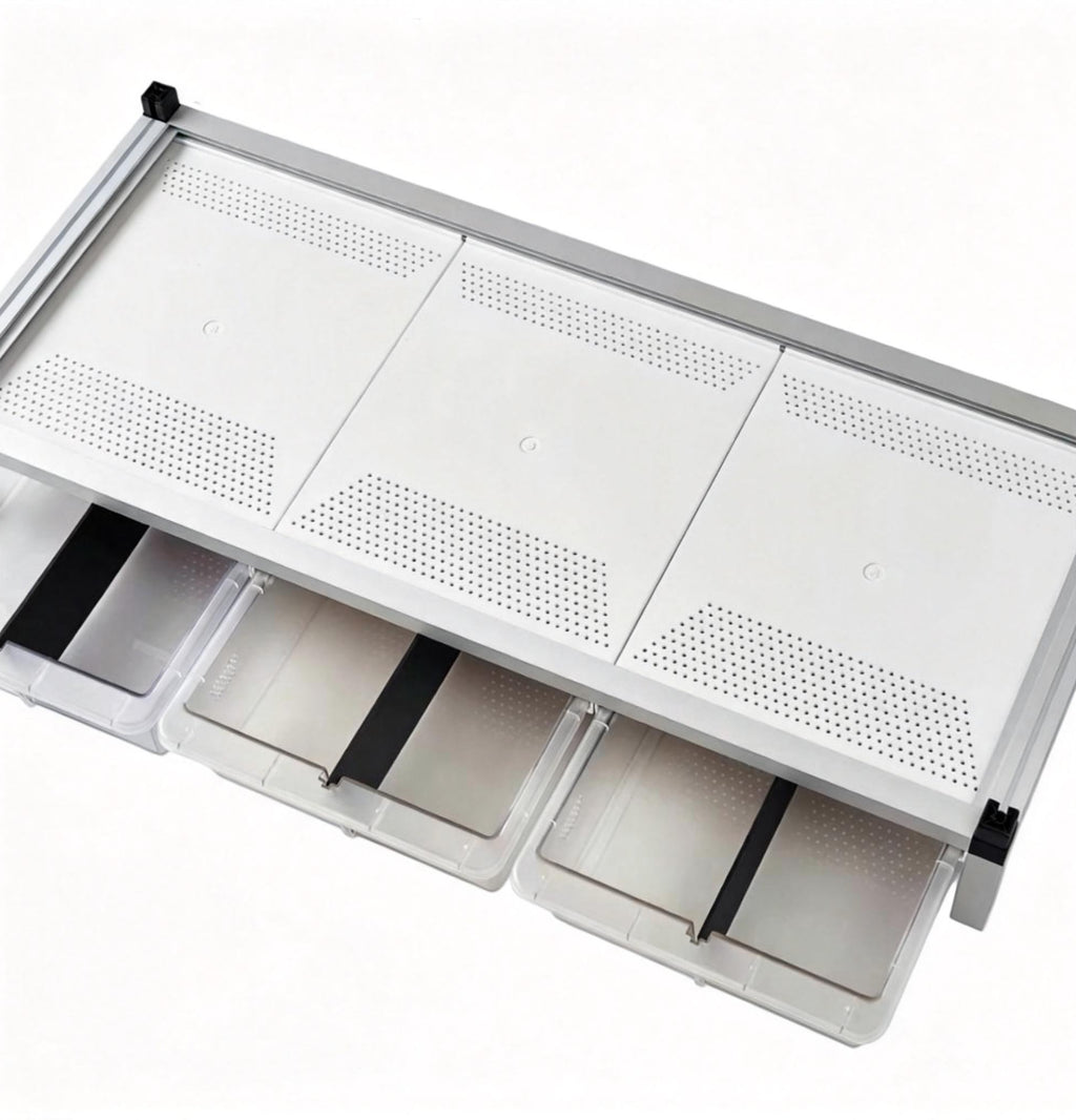 4030 Add-On Layer with 3 High-Transparent Tubs – Silver Aluminum Frame